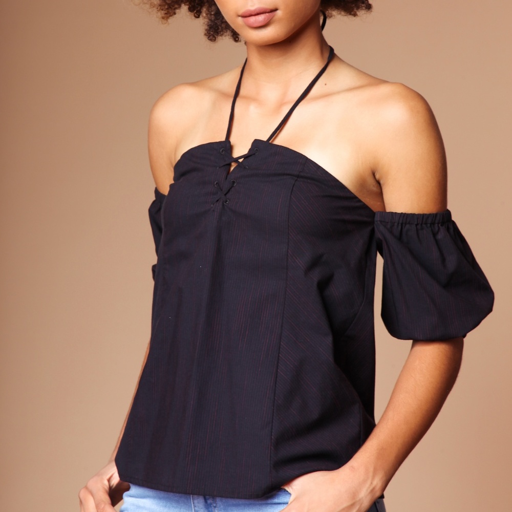 OFF SHOULDER BUBBLE SLEEVE TOP [SB110338 ]